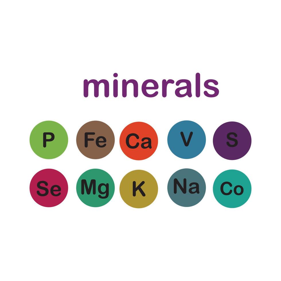 minerais microelementos e macroelementos, úteis para a saúde humana. fundamentos da alimentação saudável e estilos de vida saudáveis. vetor