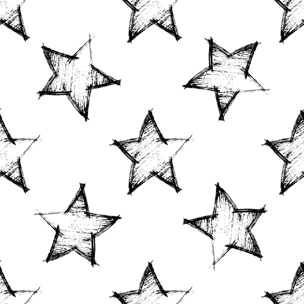 sem costura padrão com estrelas pretas desenhadas à mão. textura abstrata grunge. ilustração vetorial vetor