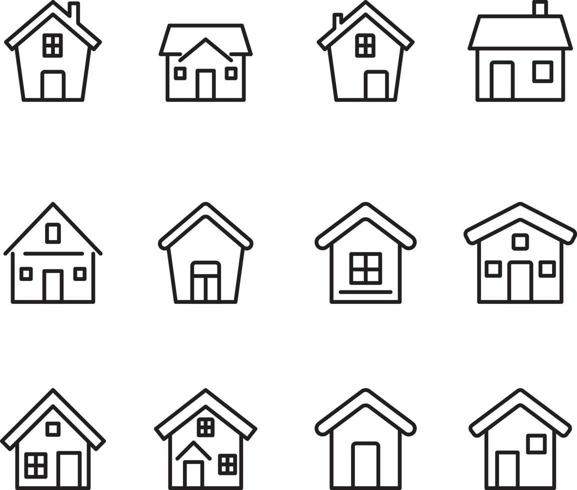 conjunto simples de ícones de contorno sobre casa maison vetor