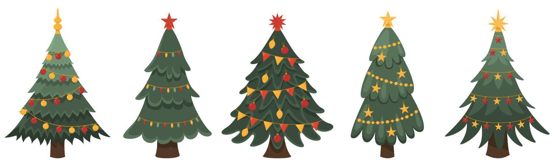 coleção de árvores de natal decoradas, ano novo e natal. ilustração vetorial vetor