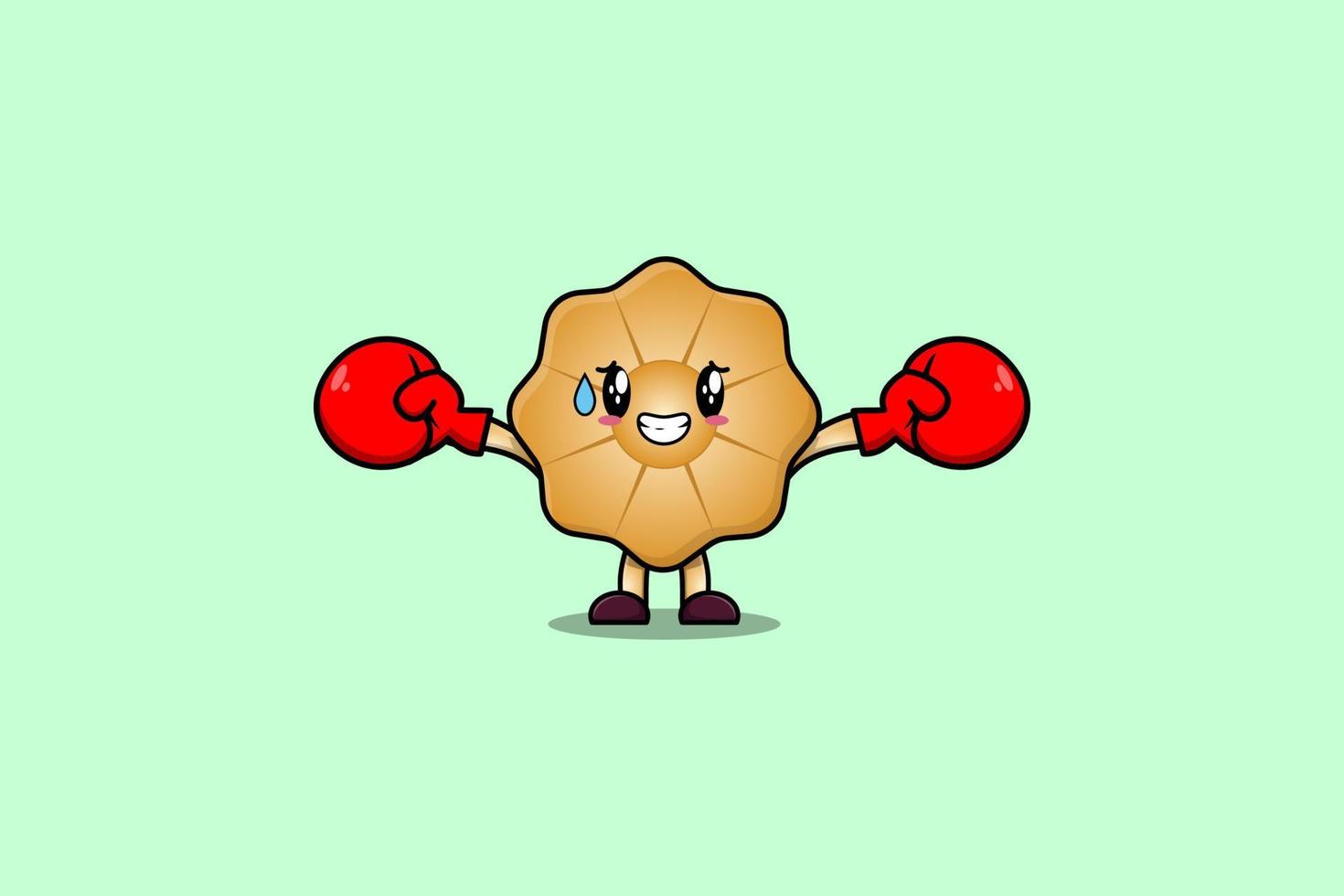 desenhos animados de mascote de biscoitos fofos praticam esporte com boxe vetor