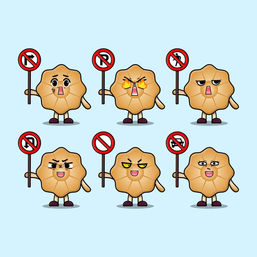 personagem de desenho animado de biscoitos fofos segura sinal de trânsito vetor