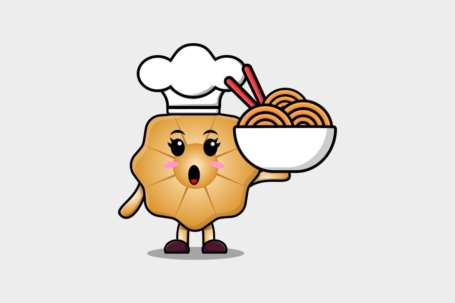 chef de biscoitos de desenho animado fofo segurando macarrão na tigela vetor