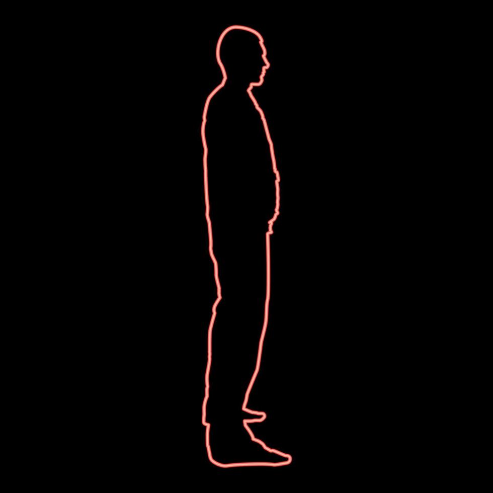 homem neon fica vestido com macacão de roupas de trabalho e parece estilo plano de imagem de ilustração vetorial de cor vermelha reta vetor