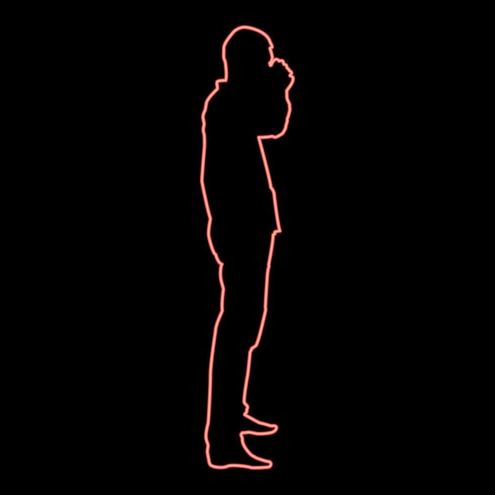 homem de néon bebendo da caneca em pé ilustração vetorial de cor vermelha imagem estilo plano vetor