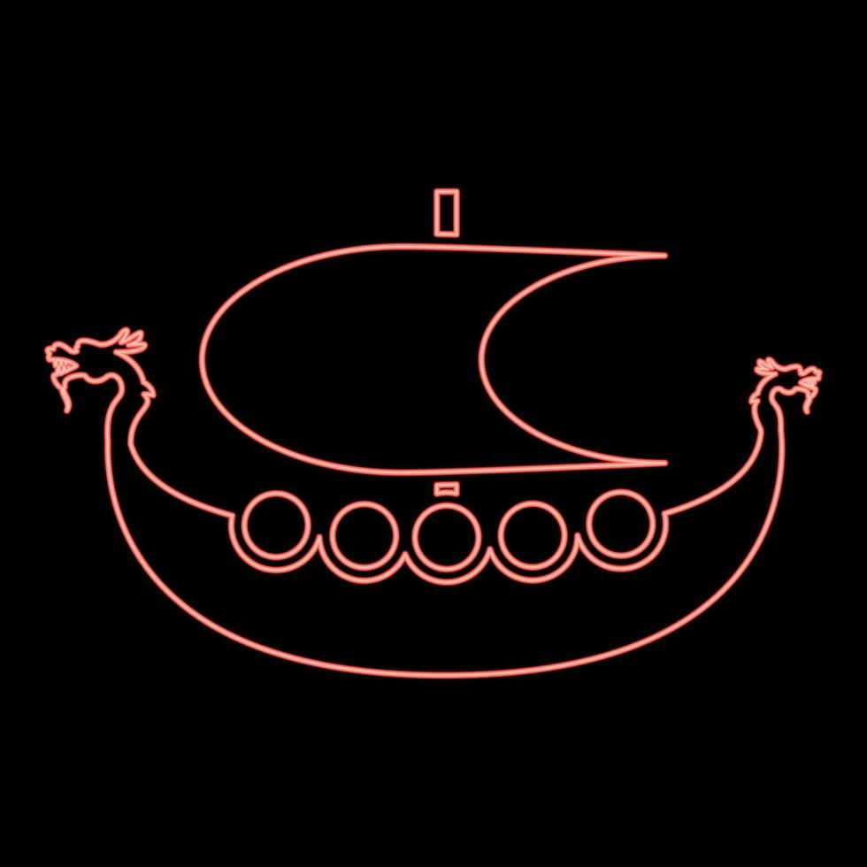 néon viking drakkar dracar veleiro navio viking barco viking cor vermelha ilustração vetorial imagem estilo plano vetor