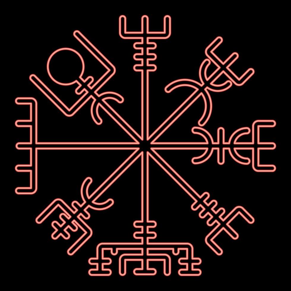 néon vegvisir bússola rúnica galdrastav bússola de navegação símbolo cor vermelha ilustração vetorial imagem estilo simples vetor