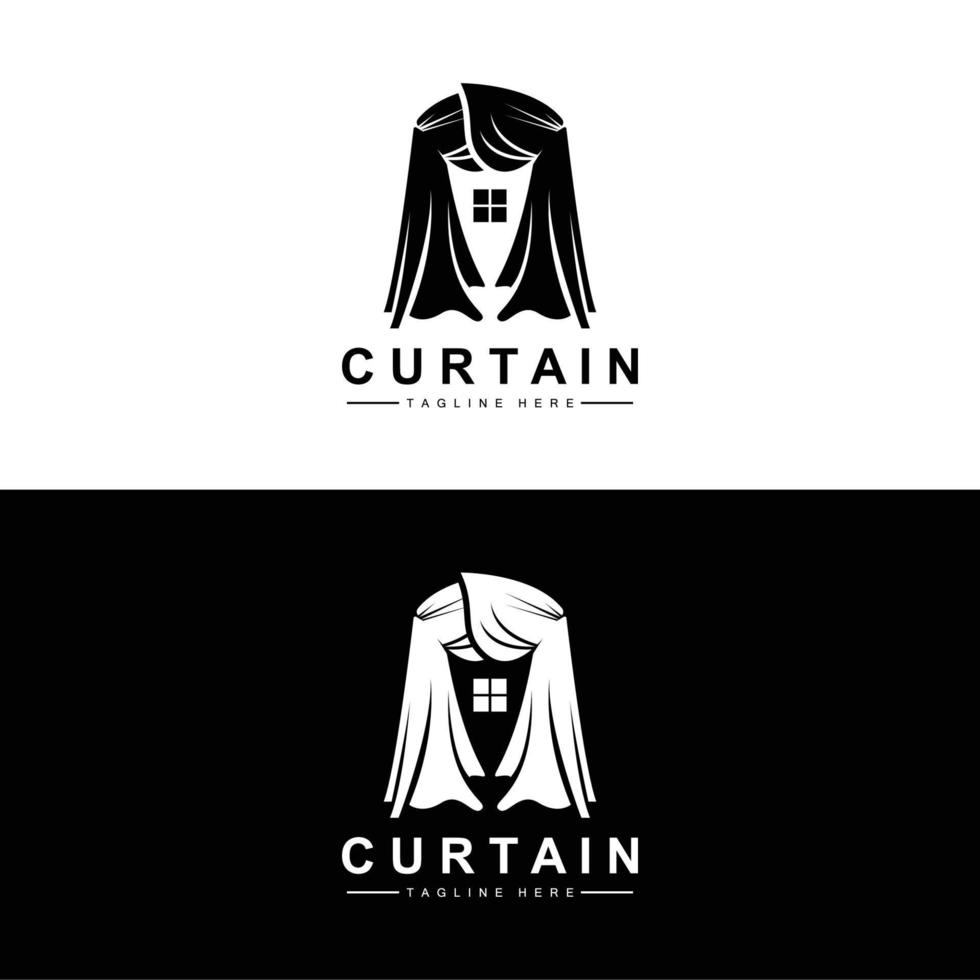 design de logotipo de cortina para casa e exposição, ilustração vetorial de decoração de construção vetor