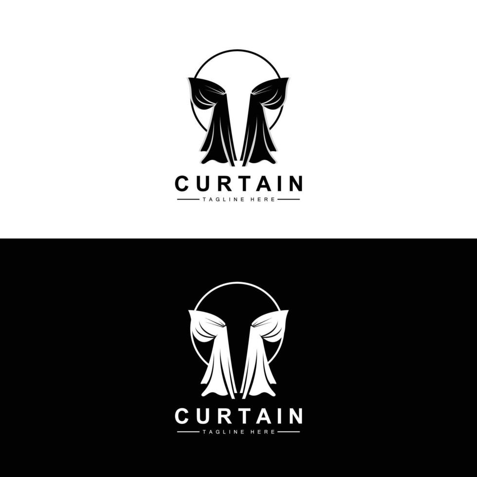 design de logotipo de cortina para casa e exposição, ilustração vetorial de decoração de construção vetor