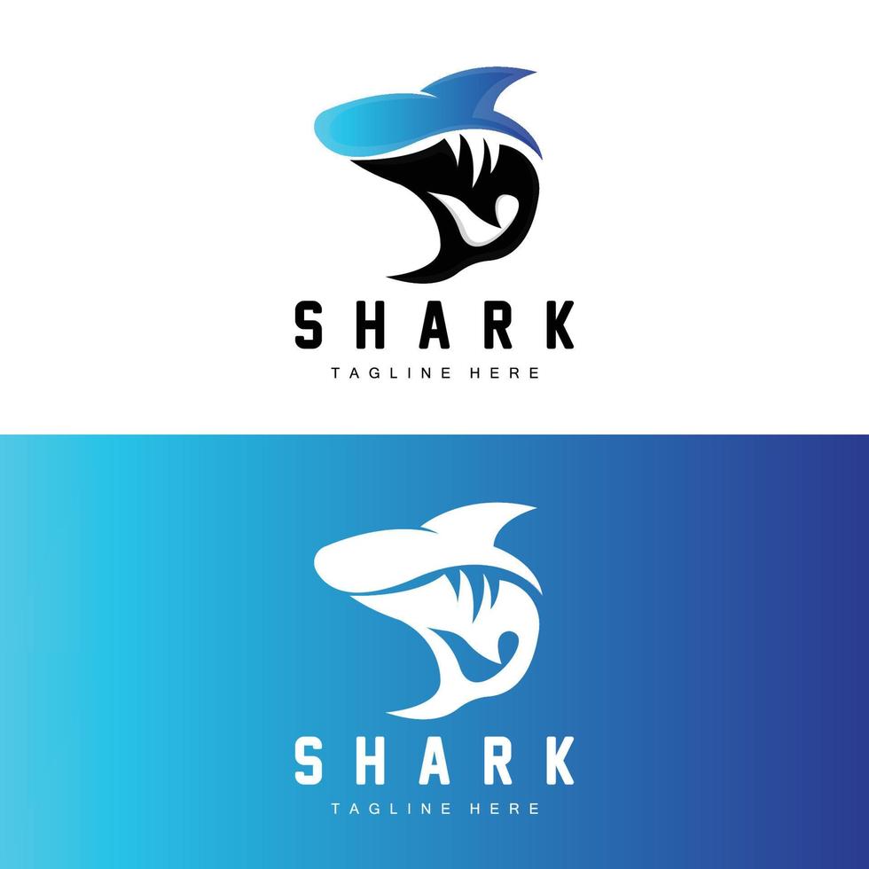 logotipo de tubarão, ilustração vetorial de peixe selvagem, predador do oceano, ícone de design de marca de produto vetor