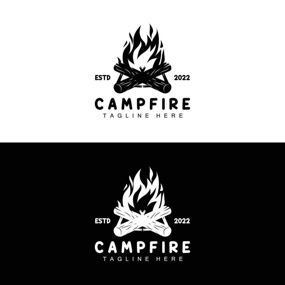 design de logotipo de fogueira, vetor de acampamento, fogo de madeira e design de floresta