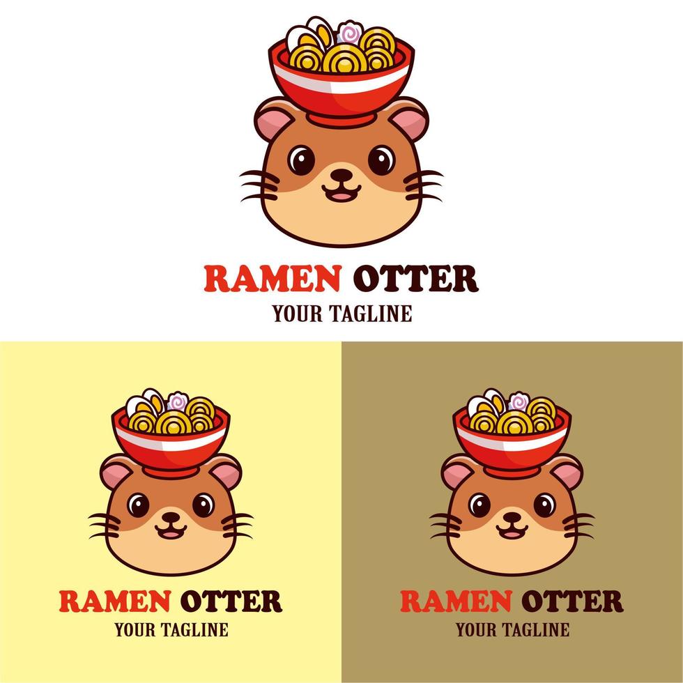 vetor lontra fofa com uma tigela de ramen no mascote do logotipo da cabeça