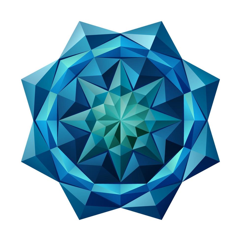 Estilo de mandala de origami de flor de safira azul 3d, forma geométrica de 8 pontas. vetor