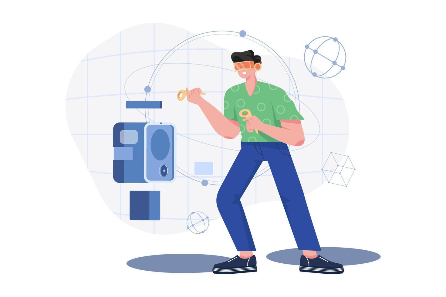 um homem se divertindo jogando óculos de realidade virtual metaverse vr vetor