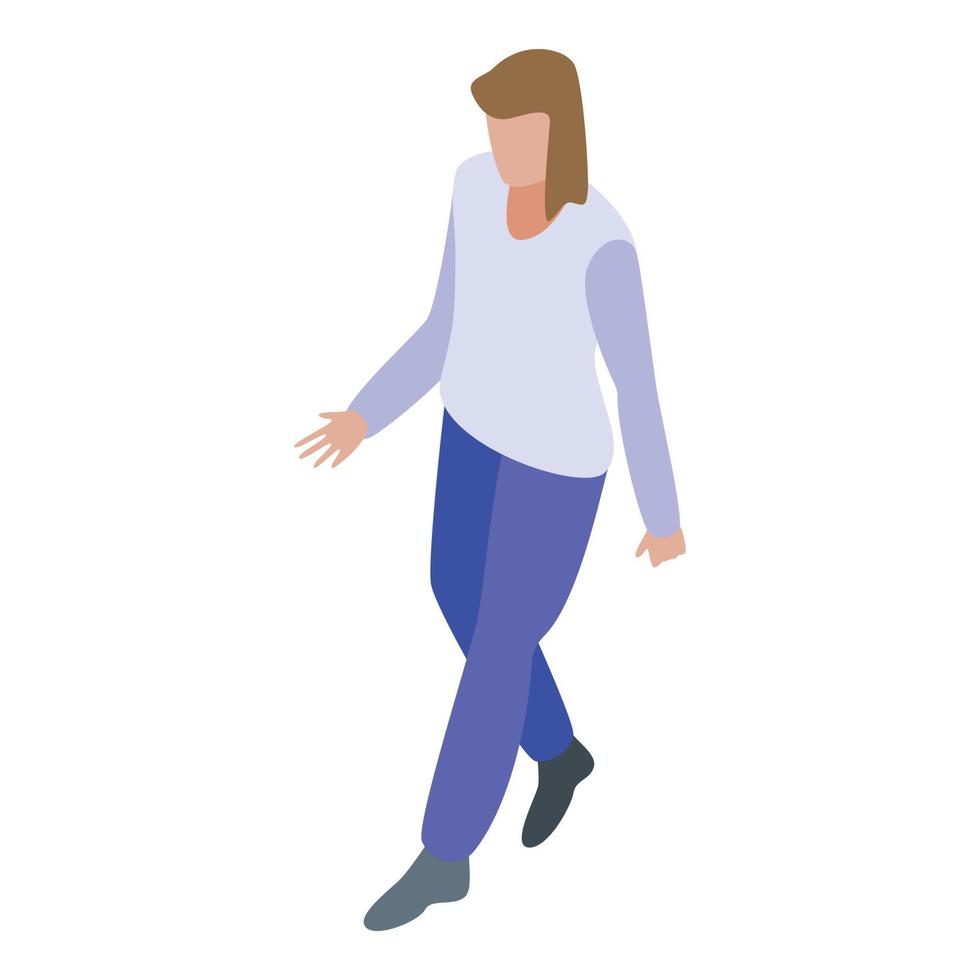 ícone de caminhada ao ar livre de mulher, estilo isométrico vetor