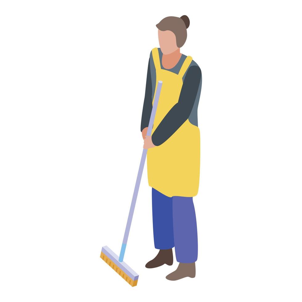 ícone de esfregona de limpeza de mulher, estilo isométrico vetor