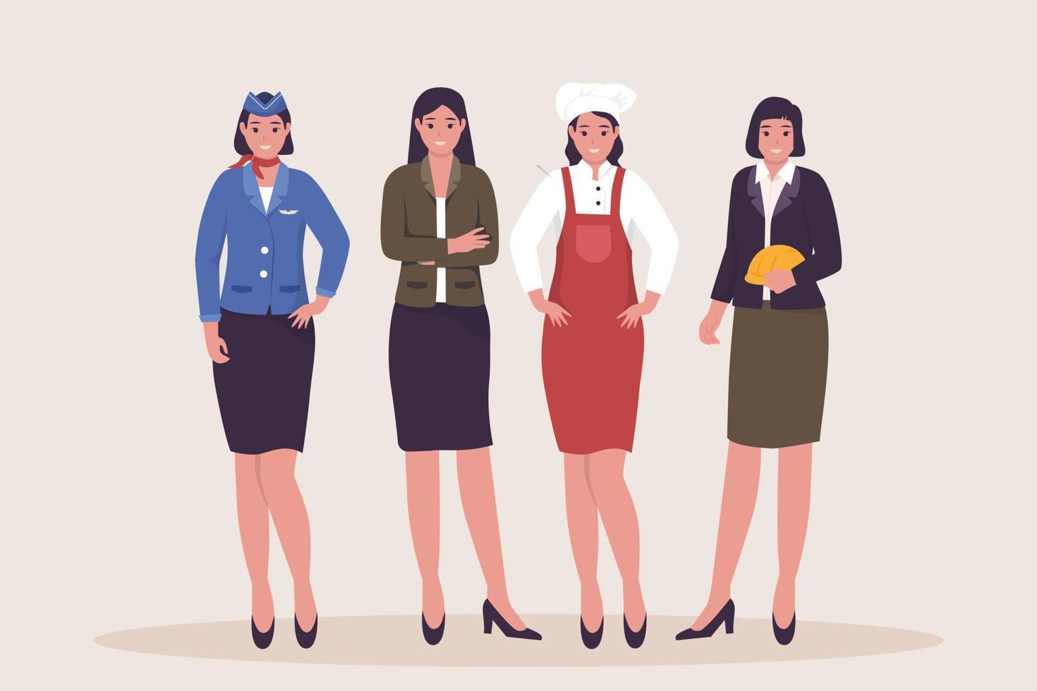 conjunto de vetores de coleção profissional de mulheres. ilustrações para sites, páginas de destino, aplicativos móveis, cartazes e banners. ilustração vetorial plana na moda