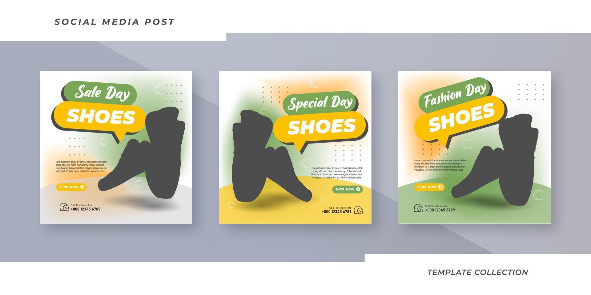 modelos de postagem de mídia social de sapatos projetam banner promocional da web vetor
