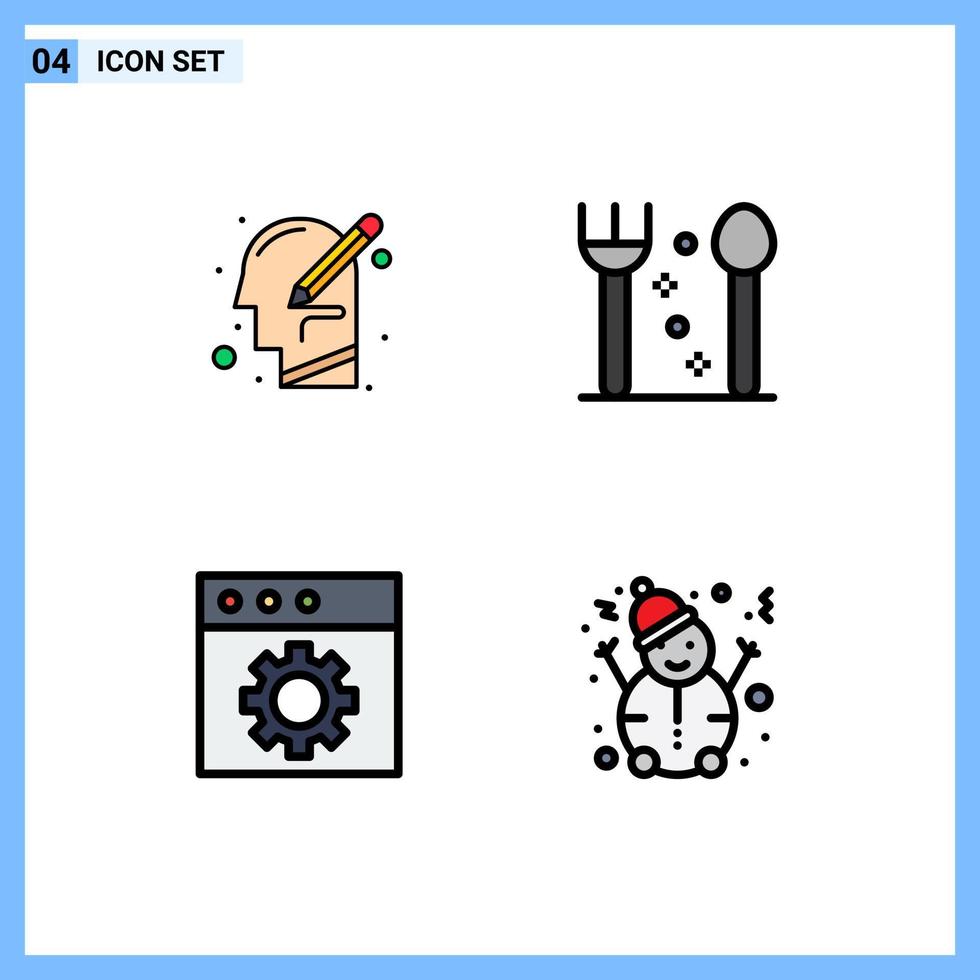 4 ícones criativos sinais modernos e símbolos de cabeça mac pensando garfo homem editável elementos de design vetorial vetor