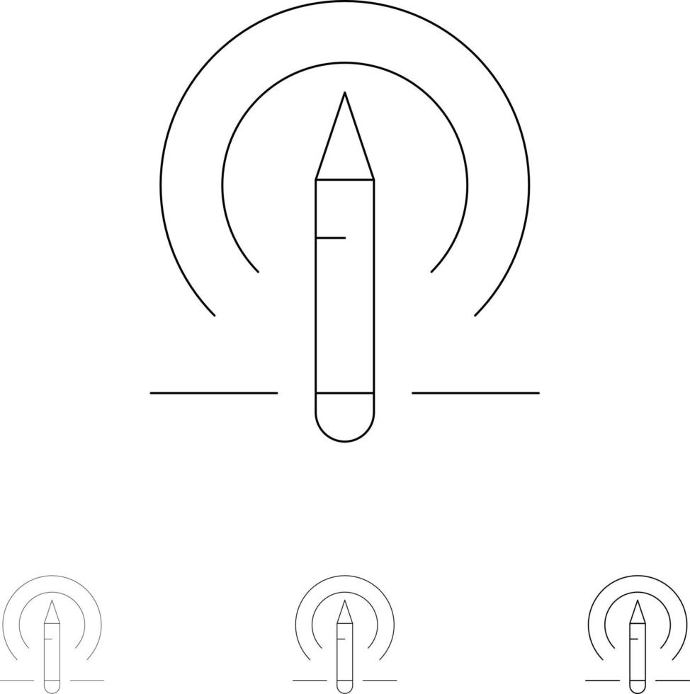 ferramentas de educação de lápis de aprendizagem conjunto de ícones de linha preta fina e ousada vetor