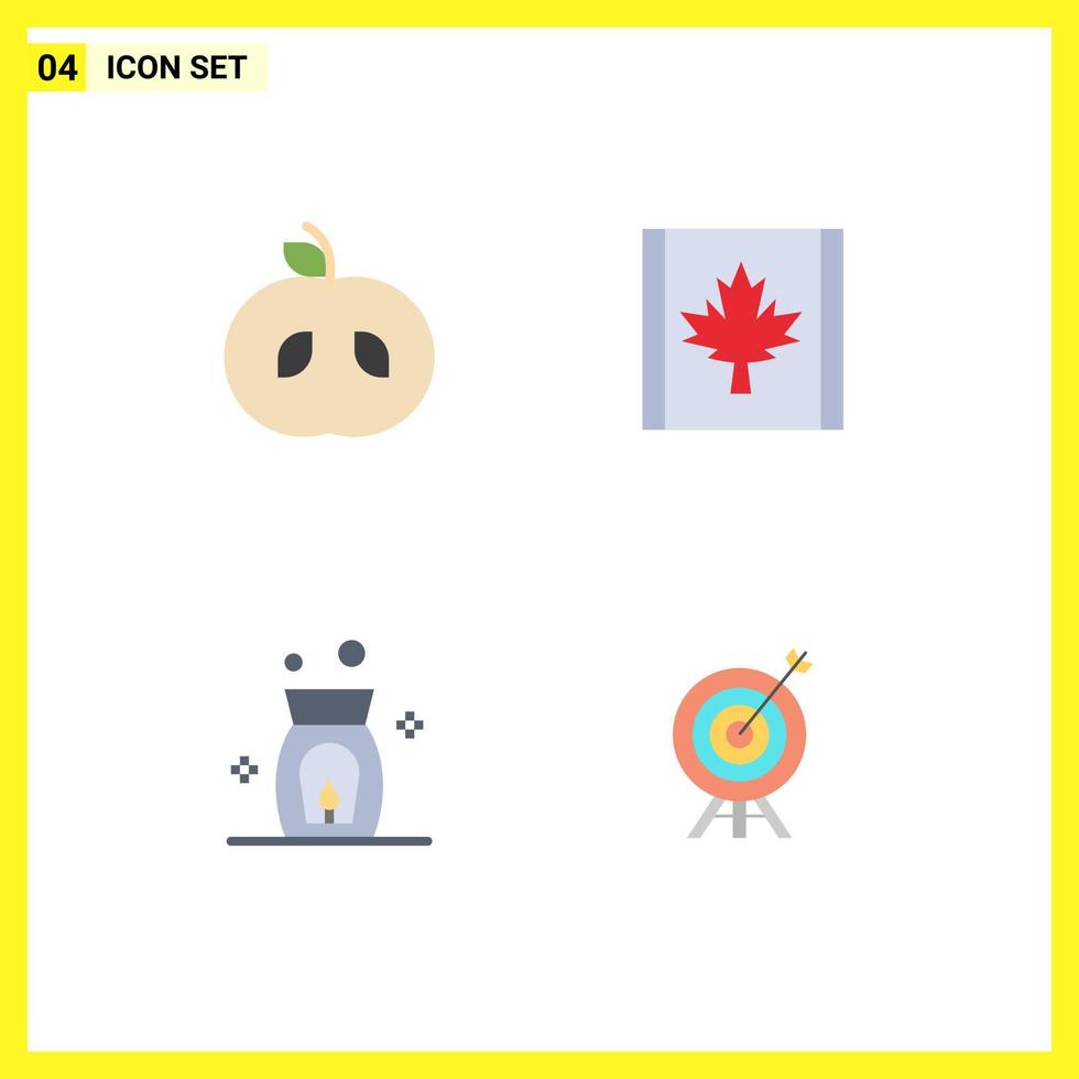 pacote de 4 sinais e símbolos de ícones planos modernos para mídia impressa na web, como elementos de design de vetores editáveis de seta de aroma do canadá alvo de maçã