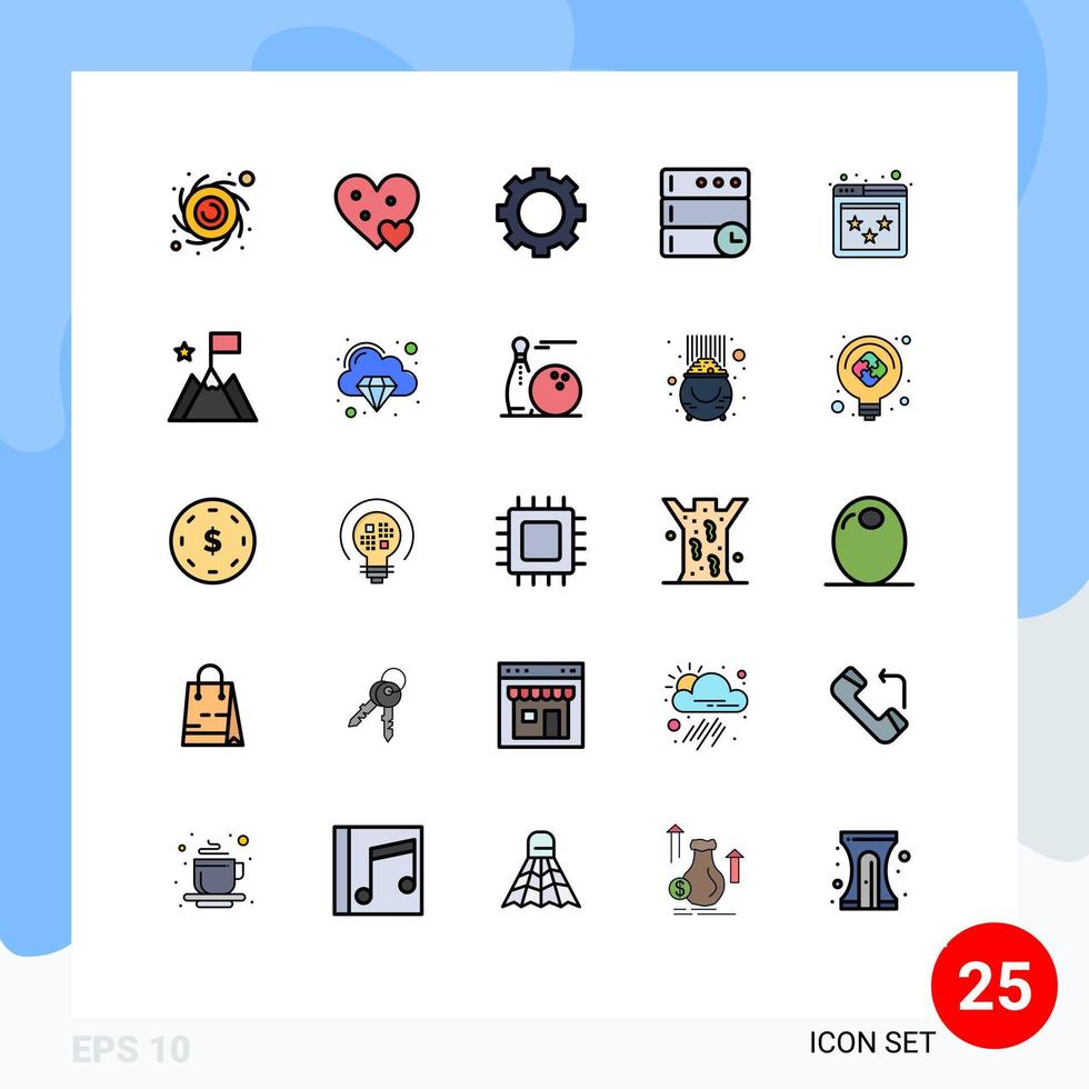 conjunto de pictogramas de 25 cores planas de linha preenchida simples de dispositivos de classificação de página da web elementos de design de vetores editáveis de banco de dados de tempo