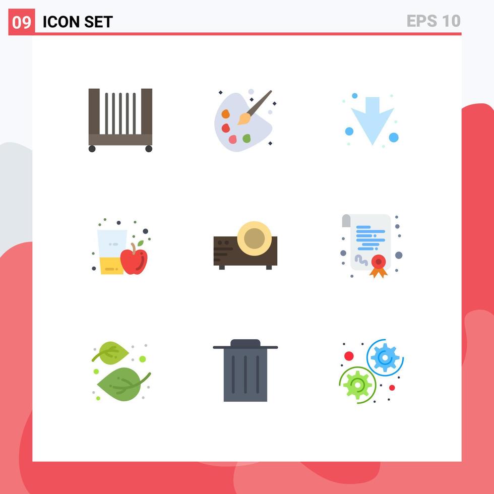 conjunto de 9 sinais de símbolos de ícones de interface do usuário modernos para projetor de filme suco de bebida editável elementos de design vetorial vetor