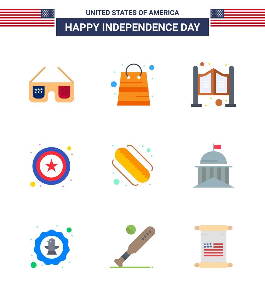 conjunto de 9 ícones do dia dos eua símbolos americanos sinais do dia da independência para estados sinal de porta americano polícia editável dia dos eua vetor elementos de design