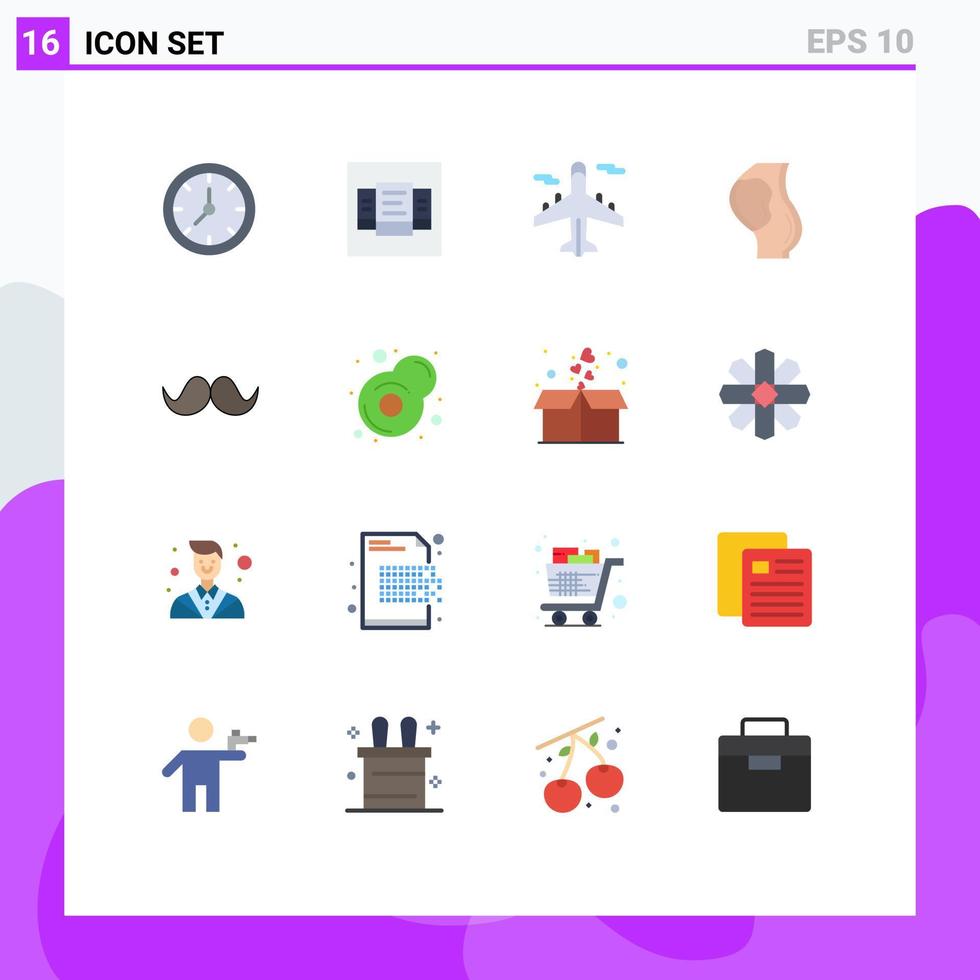 conjunto de cores planas de interface móvel de 16 pictogramas de plano de feto hipster obstetrícia grávida pacote editável de elementos de design de vetores criativos