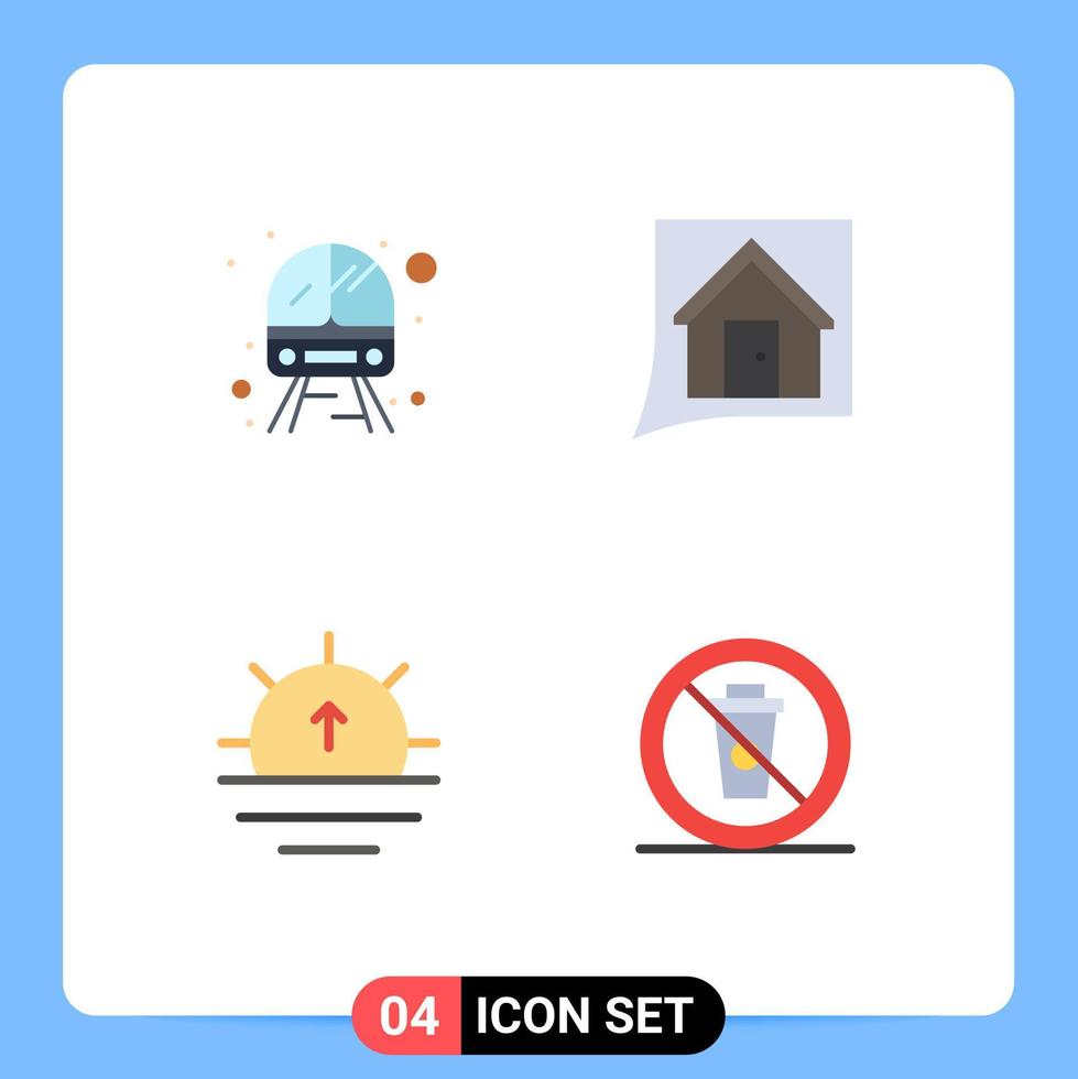 4 conceito de ícone plano para sites móveis e aplicativos natureza pública veículo conversa nascer do sol elementos de design vetoriais editáveis vetor
