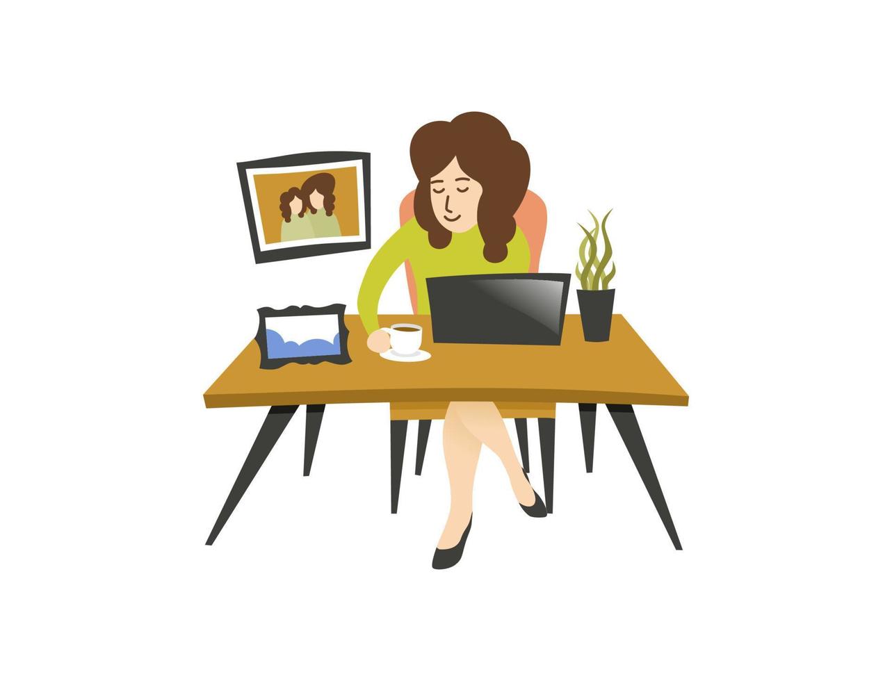 trabalho em casa conceito de design. mulher freelance trabalhando no laptop em sua casa, ilustração vetorial, isolada no fundo branco. estudo on-line, educação. vetor