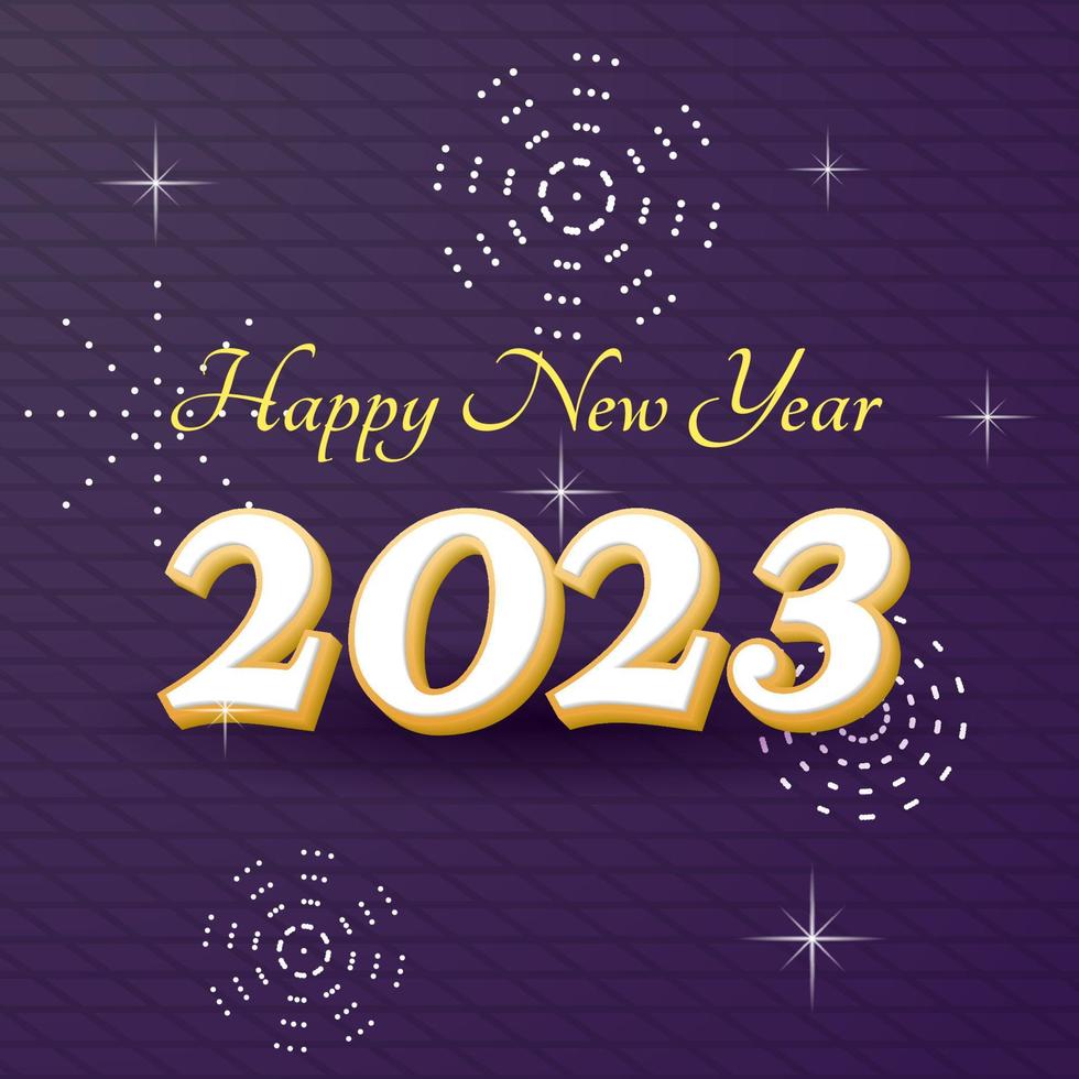 modelo de design de saudação para o ano novo de 2023 com efeito de texto 3d e fundo roxo escuro. conceito simples e elegante. usar para cartão e mídia social vetor