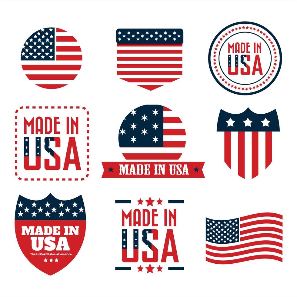 conjunto de vetores de símbolos de estrela e bandeira da américa. rótulos americanos. feito no design de emblemas de selo dos eua. logotipo patriótico ou selo.