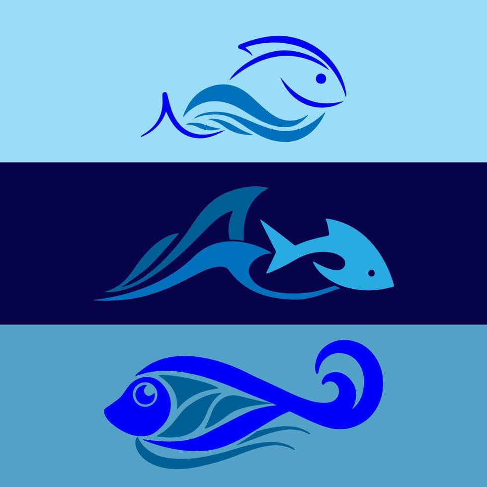 design de conceitos de estilo de logotipo de peixe vetor onda mergulho em água