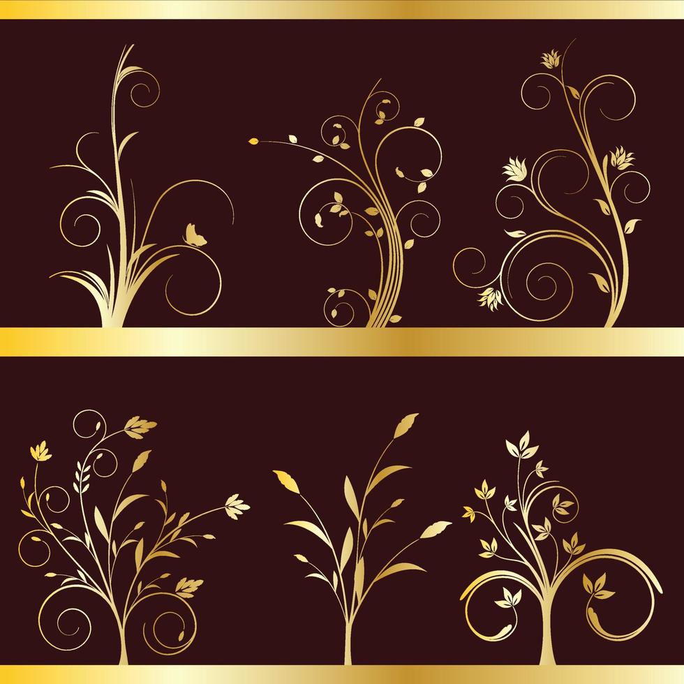 vetor espiral de ouro floral desenhos de plantas bordas brilho ornamental