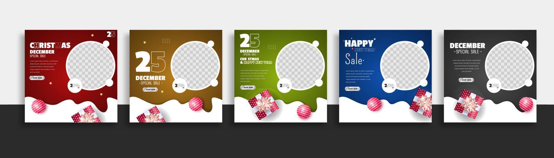 conjunto de banner da web de modelo de postagem de mídia social de natal para promoções de seu produto. vetor
