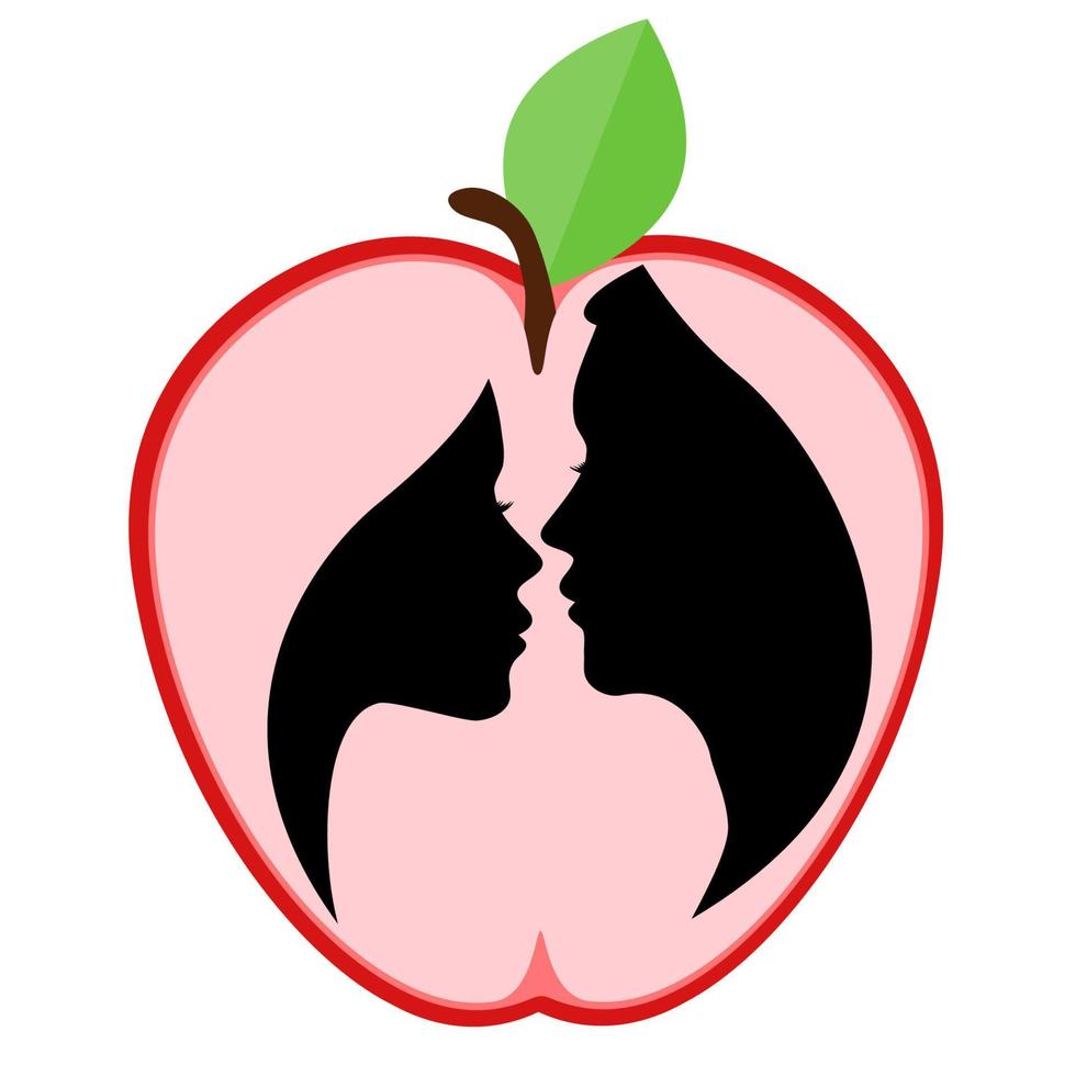 silhueta de perfil masculino e feminino em fundo de maçã vetor