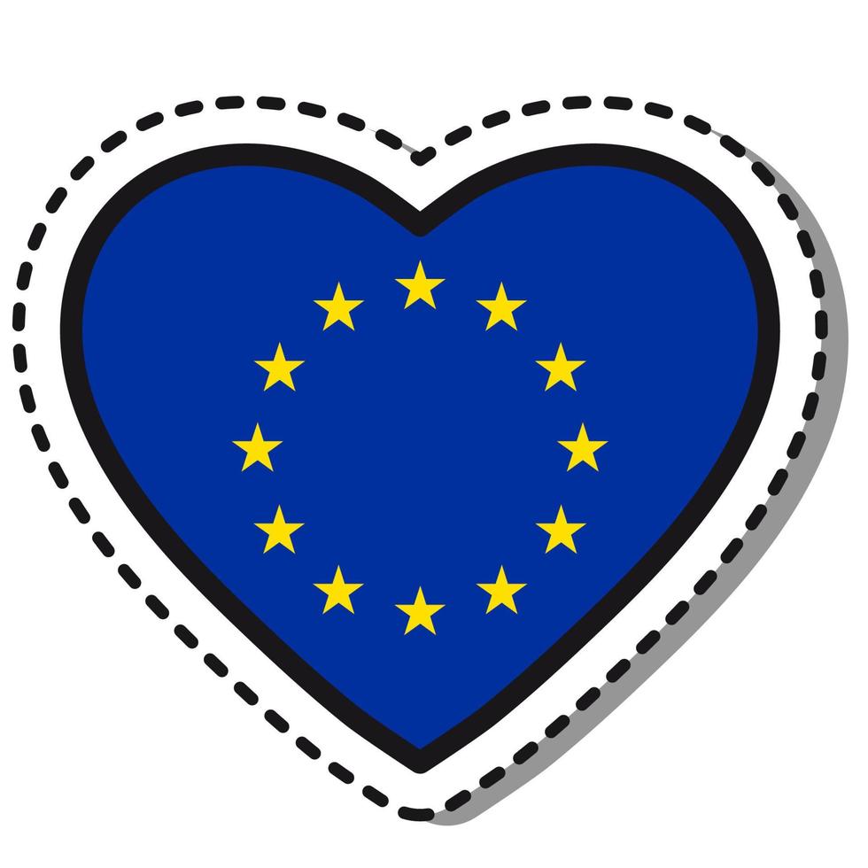 sinalizador adesivo de coração da União Europeia em fundo branco. distintivo de amor de vetor vintage. elemento de design de modelo. dia Nacional. sinal de viagem.