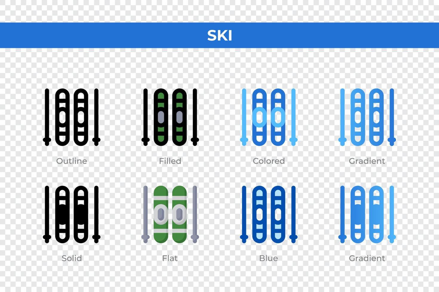 ícones de esqui em estilo diferente. conjunto de ícones de esqui. símbolo de férias. conjunto de ícones de estilo diferente. ilustração vetorial vetor