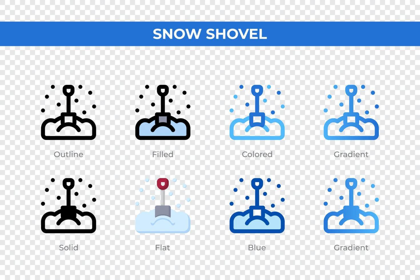 ícones de pá de neve em estilo diferente. conjunto de ícones de pá de neve. símbolo de férias. conjunto de ícones de estilo diferente. ilustração vetorial vetor