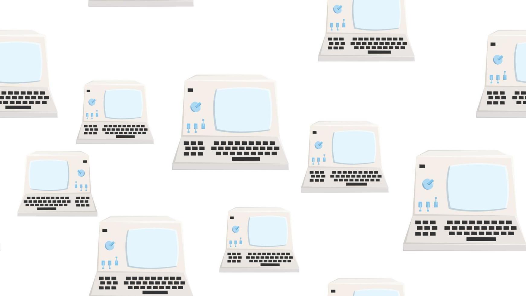 computador sem fim sem costura padrão com computadores retrô antigos, pc moderno branco vintage dos anos 70, 80, 90 isolados no fundo branco. ilustração vetorial vetor