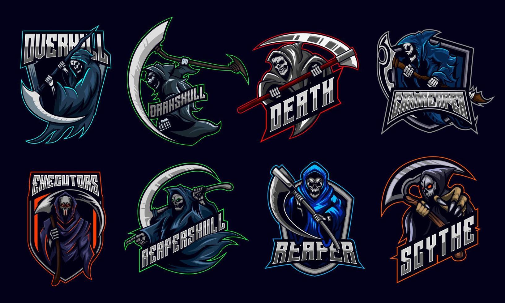 conjunto de caveira grim reaper ilustração em vetor logotipo esport ilustração de modelo de mascote