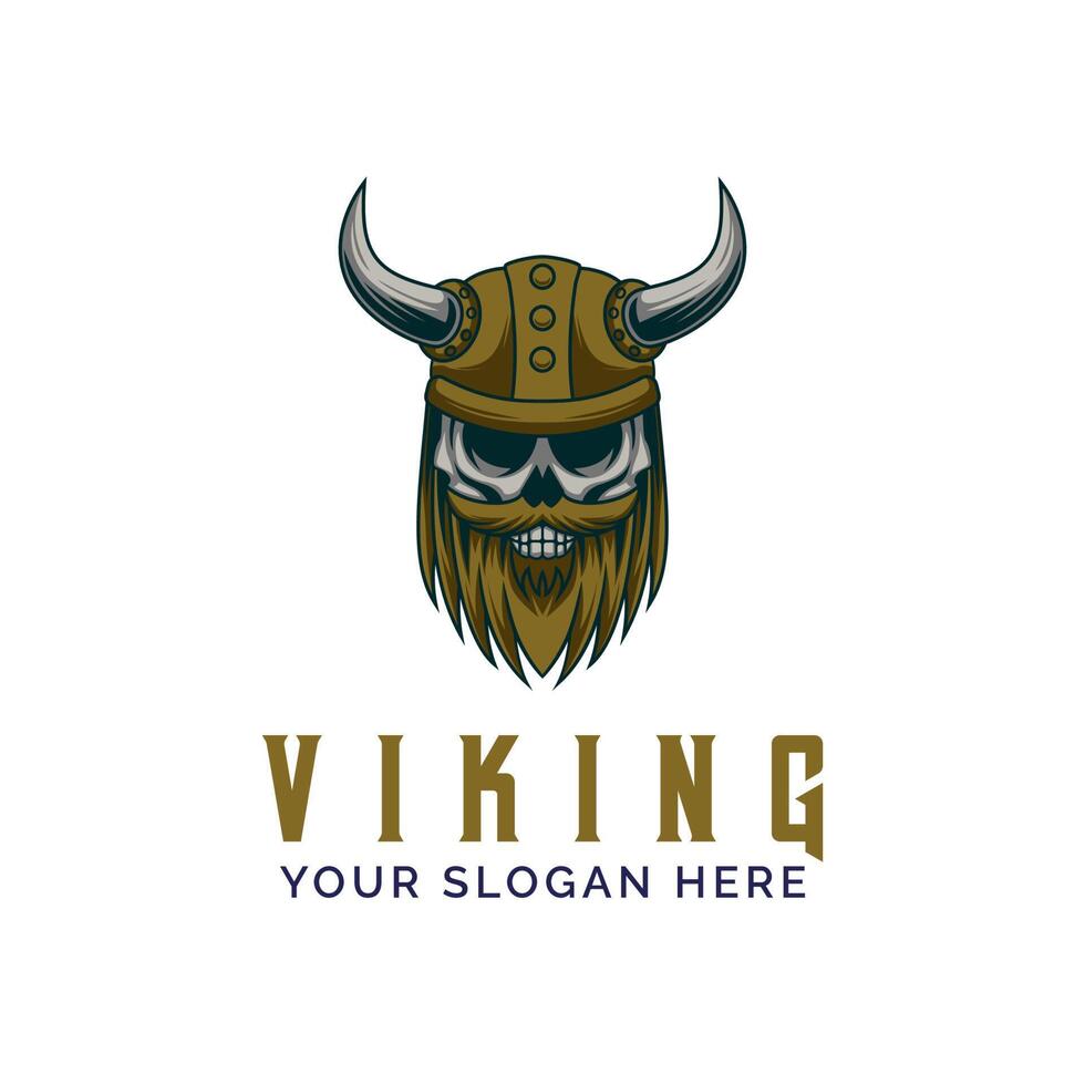 ilustração de modelo vetorial de design de logotipo de mascote de velho crânio viking vetor