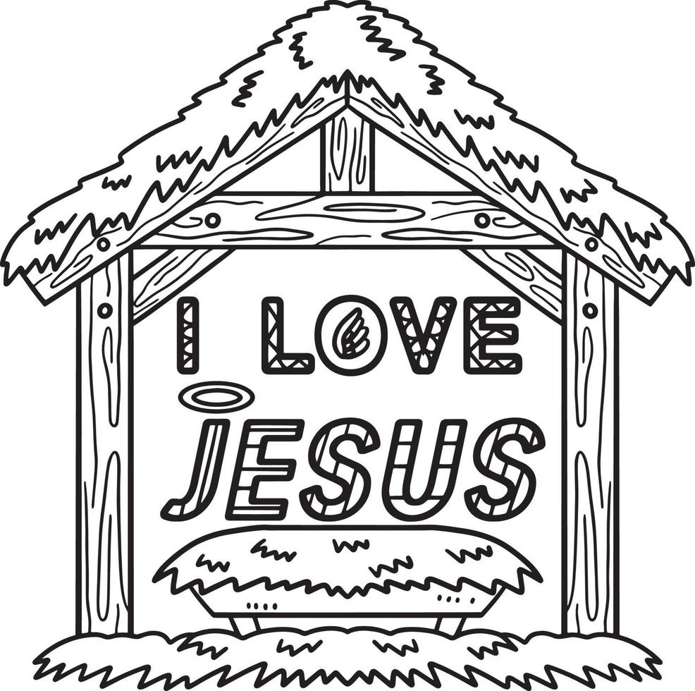 desenho para colorir cristão eu amo jesus isolado vetor