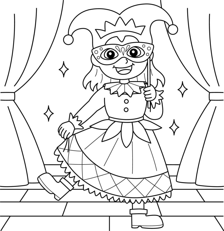 desenho de menina bobo do carnaval para colorir para crianças vetor