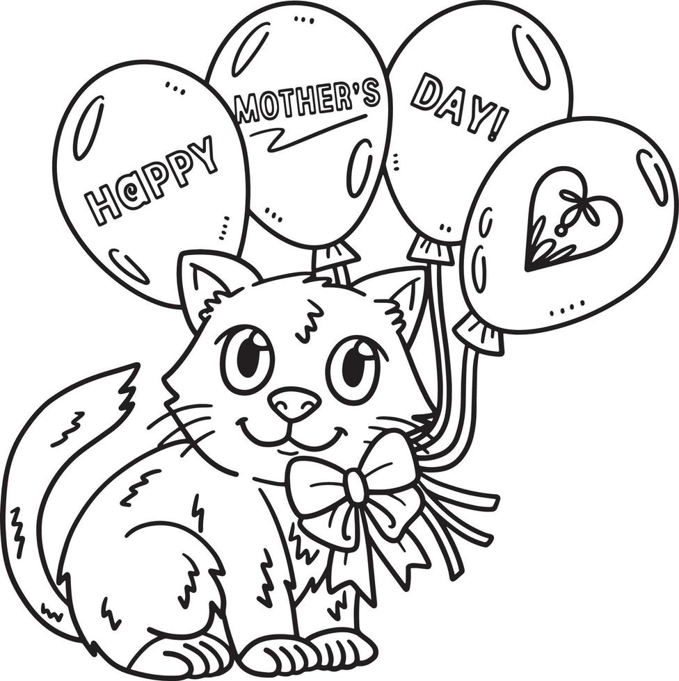 feliz dia das mães gato e balões isolados vetor