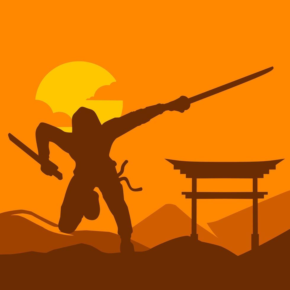 samurai japão espada cavaleiro vetor logo design colorido. fundo isolado para camiseta, pôster, roupas, produtos, vestuário, design de crachá.