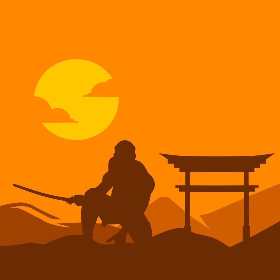 samurai japão espada cavaleiro linha potrait logotipo design colorido com fundo escuro. fundo marinho isolado para camiseta, pôster, roupas, merchandising, vestuário, design de crachá. vetor