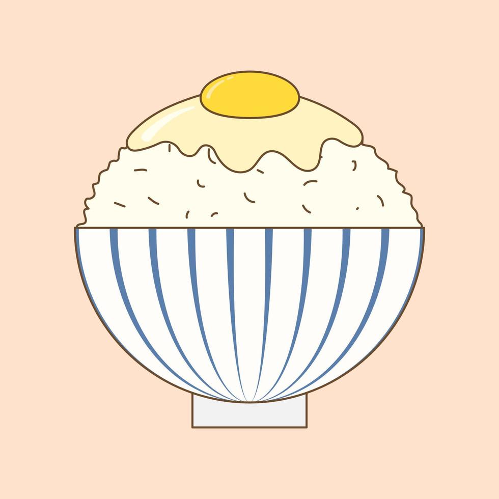 uma tigela de arroz branco com ovo cru vetor