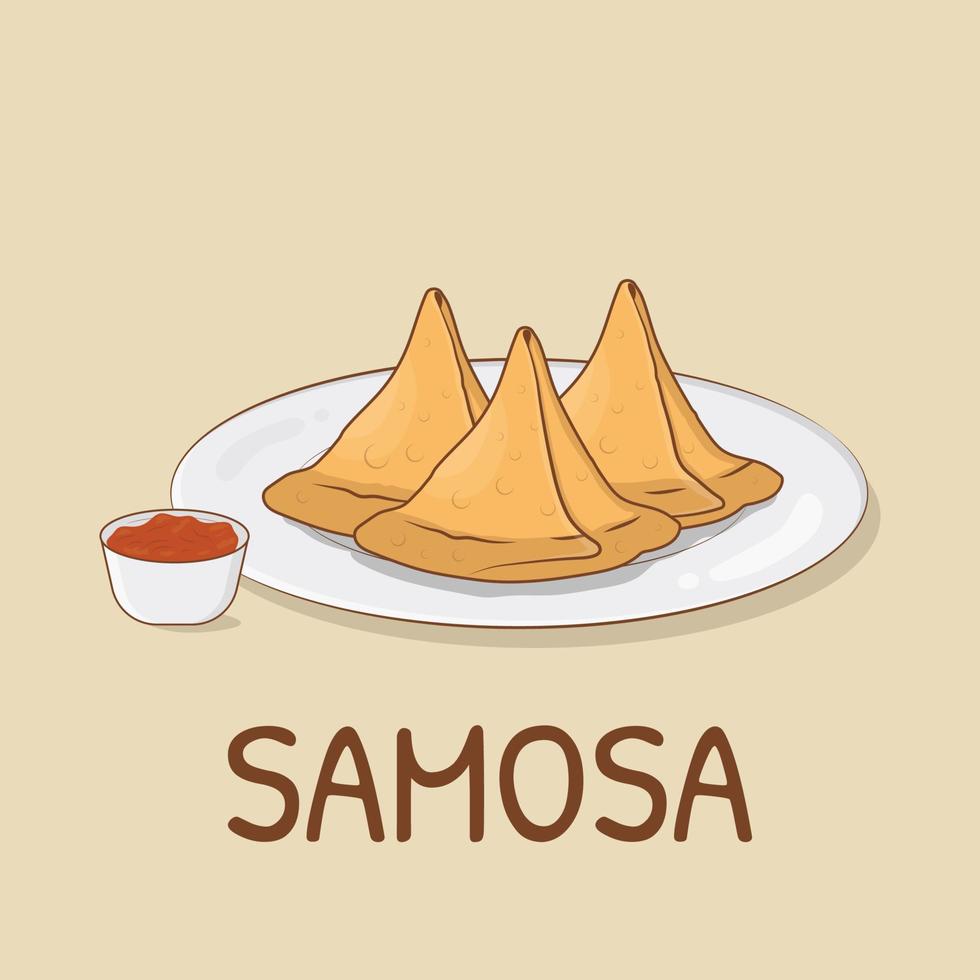 samosa com ilustração de comida de rua indiana de molho vetor